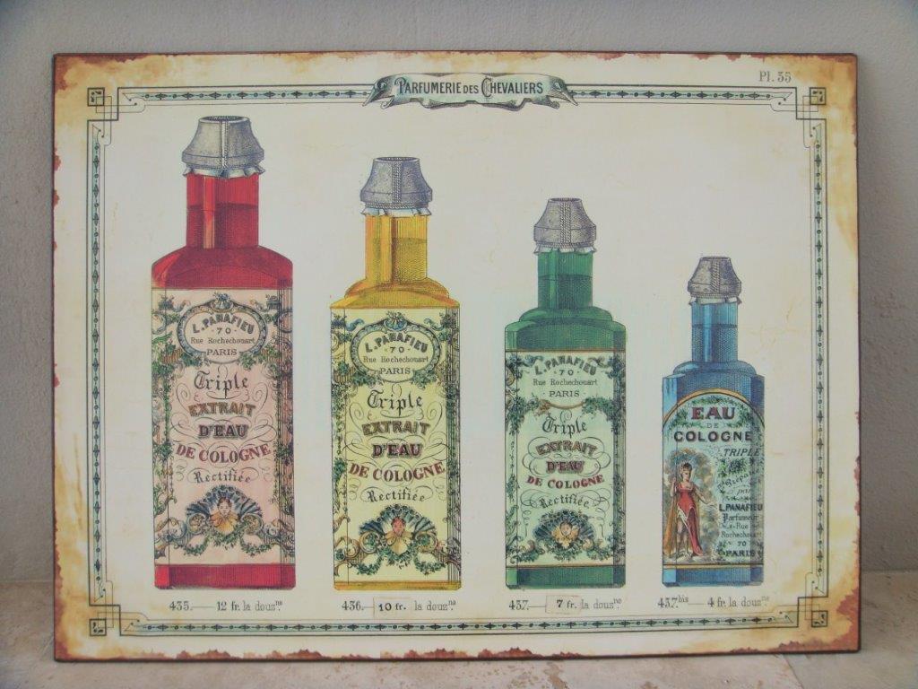 4 BOTTLES COLOGNE TIN PLAQUE  37x50